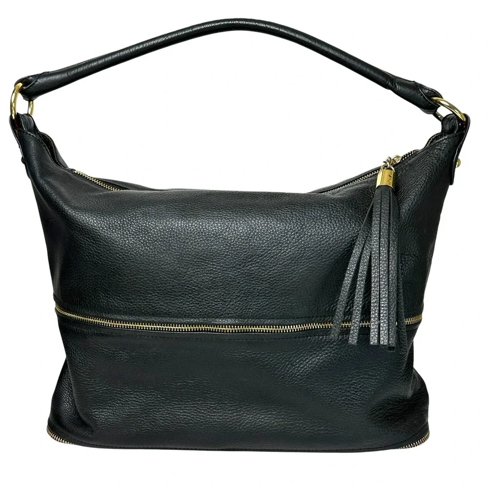 Onna Ehrlich Handbag Kemi Hobo Pebbled Leather‎ Tassel Zip Black OS Boho Chic